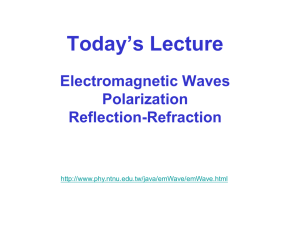 Today’s Lecture Electromagnetic Waves Polarization Reflection-Refraction
