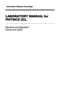 LABORATORY MANUAL for PHYSICS 2CL Electricity and Magnetism Waves and Optics