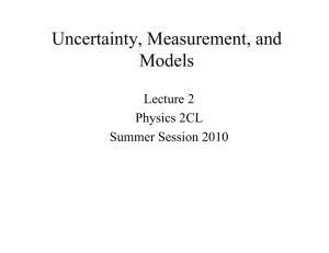 Uncertainty, Measurement, and Models Lecture 2 Physics 2CL