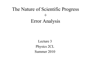 The Nature of Scientific Progress + Error Analysis Lecture 3
