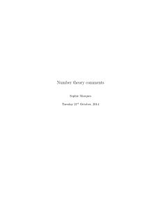 Number theory comments Sophie Marques Tuesday 21 October, 2014