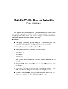 Math-UA.233.001: Theory of Probability Final cheatsheet