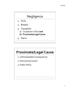 Proximate/Legal	Cause Negligence 1.  Duty 2.  Breach