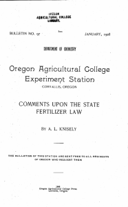 Experimeqt Station Oregon Figricultural College COMMENTS UPON THE STATE FERTILIZER LAW