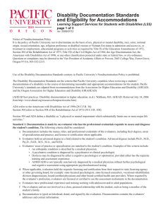 Disability Documentation Standards and Eligibility for Accommodations page 1 of 3