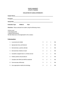 PACIFIC UNIVERSITY ATHLETIC TRAINING EVALUATION OF CLINICAL INTERNSHIP II Student Name:________________________________________________________________