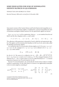 SOME INEQUALITIES FOR SUMS OF NONNEGATIVE DEFINITE MATRICES IN QUATERNIONS