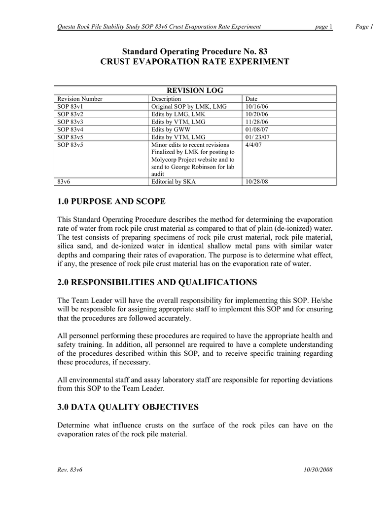 Standard Operating Procedure No. 83 CRUST EVAPORATION RATE EXPERIMENT ...