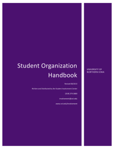 Student Organization Handbook UNIVERSITY OF NORTHERN IOWA