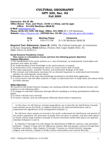 CULTURAL GEOGRAPHY GPY 220, Sec. 02 Fall 2009