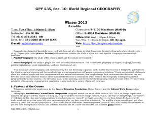 GPY 235, Sec. 10: World Regional GEOGRAPHY Winter 2013