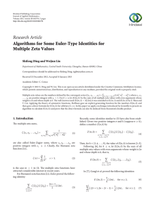 Research Article Algorithms for Some Euler-Type Identities for Multiple Zeta Values