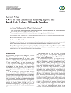 Research Article A Note on Four-Dimensional Symmetry Algebras and A. Fatima,