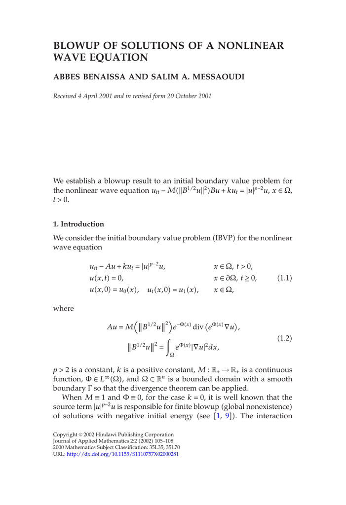 Blowup Of Solutions Of A Nonlinear Wave Equation