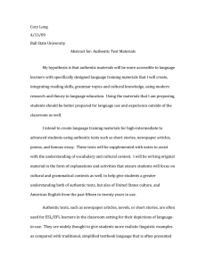 Cory Long  4/13/09  Ball State University  Abstract for: Authentic Text Materials 