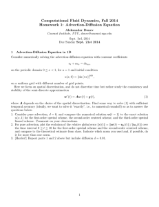 Computational Fluid Dynamics, Fall 2014 Homework 1: Advection-Diffusion Equation