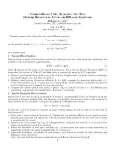 Computational Fluid Dynamics, Fall 2014 Makeup Homework: Advection-Diffusion Equations