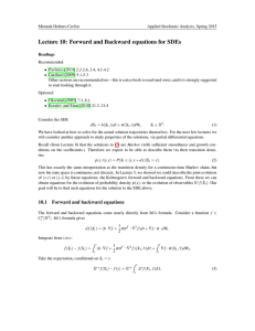Lecture 10: Forward and Backward equations for SDEs