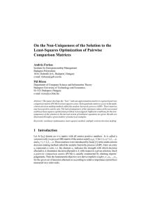 On the Non-Uniqueness of the Solution to the Comparison Matrices