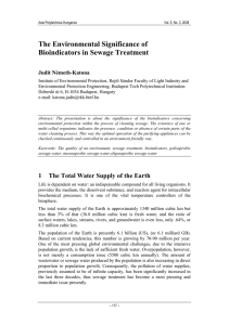 The Environmental Significance of Bioindicators in Sewage Treatment Judit Németh-Katona