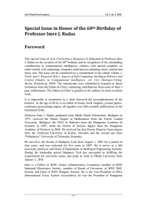 Special Issue in Honor of the 60  Birthday of  Professor Imre J. Rudas  Foreword