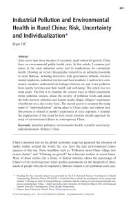 Industrial Pollution and Environmental Health in Rural China: Risk, Uncertainty tion *