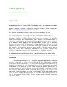 Evolutionary Psychology Misrepresentations of Evolutionary Psychology in Sex and Gender Textbooks ¯¯¯¯¯¯¯¯¯¯¯¯¯¯¯¯¯¯¯¯¯¯¯¯¯¯¯¯