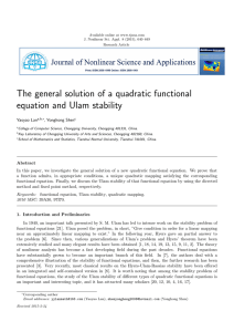 The general solution of a quadratic functional equation and Ulam stability