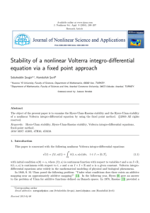 Stability of a nonlinear Volterra integro-differential Sebaheddin S ¸evgin