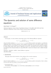 The dynamics and solution of some difference equations Abdul Khaliq