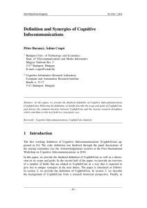 Definition and Synergies of Cognitive Infocommunications Péter Baranyi, Ádám Csapó
