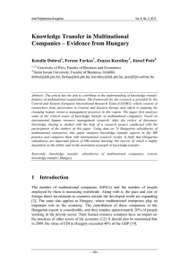 Knowledge Transfer in Multinational Companies – Evidence from Hungary Katalin Dobrai