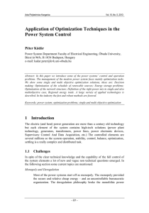 Application of Optimization Techniques in the Power System Control Péter Kádár