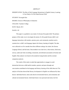 ABSTRACT DISSERTATION: The Role of Oral Language Interactions in English Literacy... A Case Study of a First Grade Korean Child