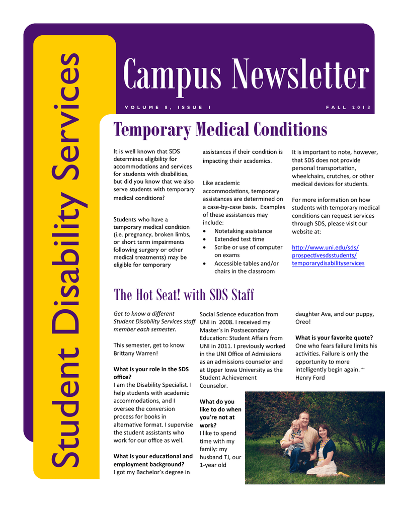 Campus Newsletter S Vice Temporary Medical Conditions