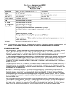 Business Management 2321 Business Analytics Autumn 2015