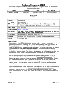 Business Management 3230  Introduction to Operations Management: Improving Competitiveness in Organizations