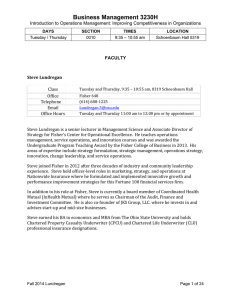 Business Management 3230H Introduction to Operations Management: Improving Competitiveness in Organizations Class