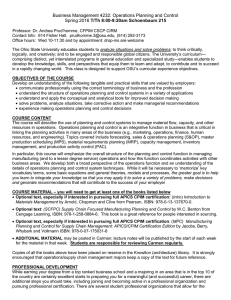 Business Management 4232: Operations Planning and Control T/Th 8:00-9:20am Schoenbaum 215