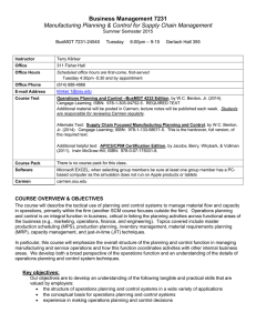 Business Management 7231 Manufacturing Planning &amp; Control for Supply Chain Management