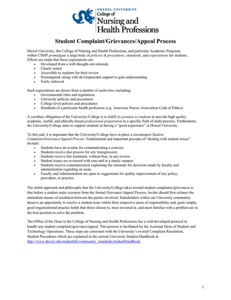 Student Complaint/Grievances/Appeal Process