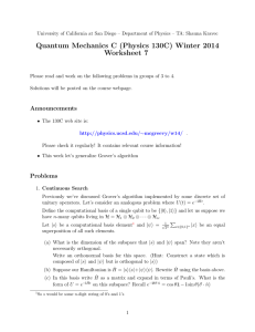 Quantum Mechanics C (Physics 130C) Winter 2014 Worksheet 7