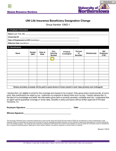 UNI Life Insurance Beneficiary Designation Change Group Number 10962-1