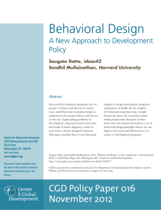 Behavioral Design A New Approach to Development Policy Saugato Datta,