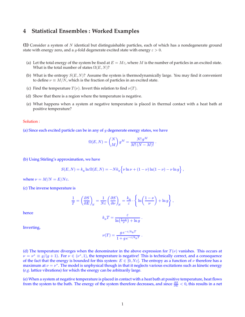 4 Statistical Ensembles Worked Examples 1