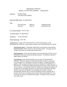 Department of Physics Physics 133/219 Class Syllabus — Spring 2014