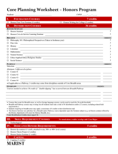 Core Planning Worksheet – Honors Program I. F C