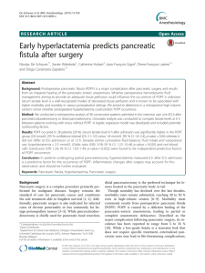 Early hyperlactatemia predicts pancreatic fistula after surgery Open Access