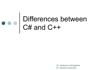 Differences between C# and C++ Dr. Catherine Stringfellow Dr. Stewart Carpenter
