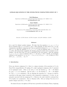 LINEAR EQUATIONS IN THE STONE- ˇ CECH COMPACTIFICATION OF Neil Hindman Amir Maleki